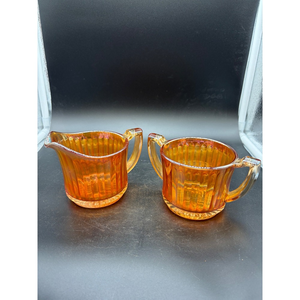 Vintage Carnival Glass Imperial Glass Marigold Sugar & Creamer Bowls